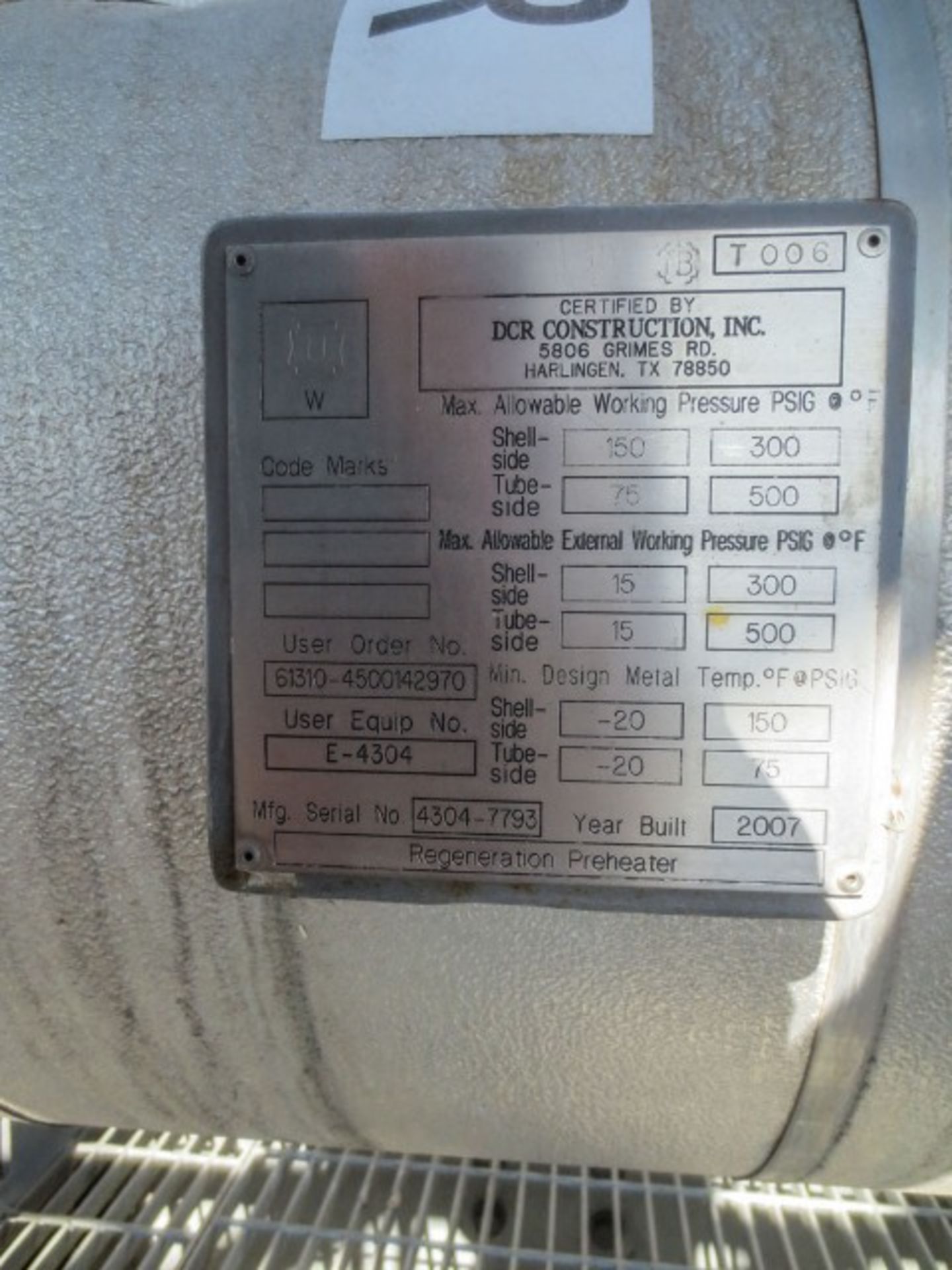 Heat exchanger shell & tube. Size 24" ID x 122" long OAL. Horizontal on saddles. 1 pass. Has 520 - Image 5 of 5