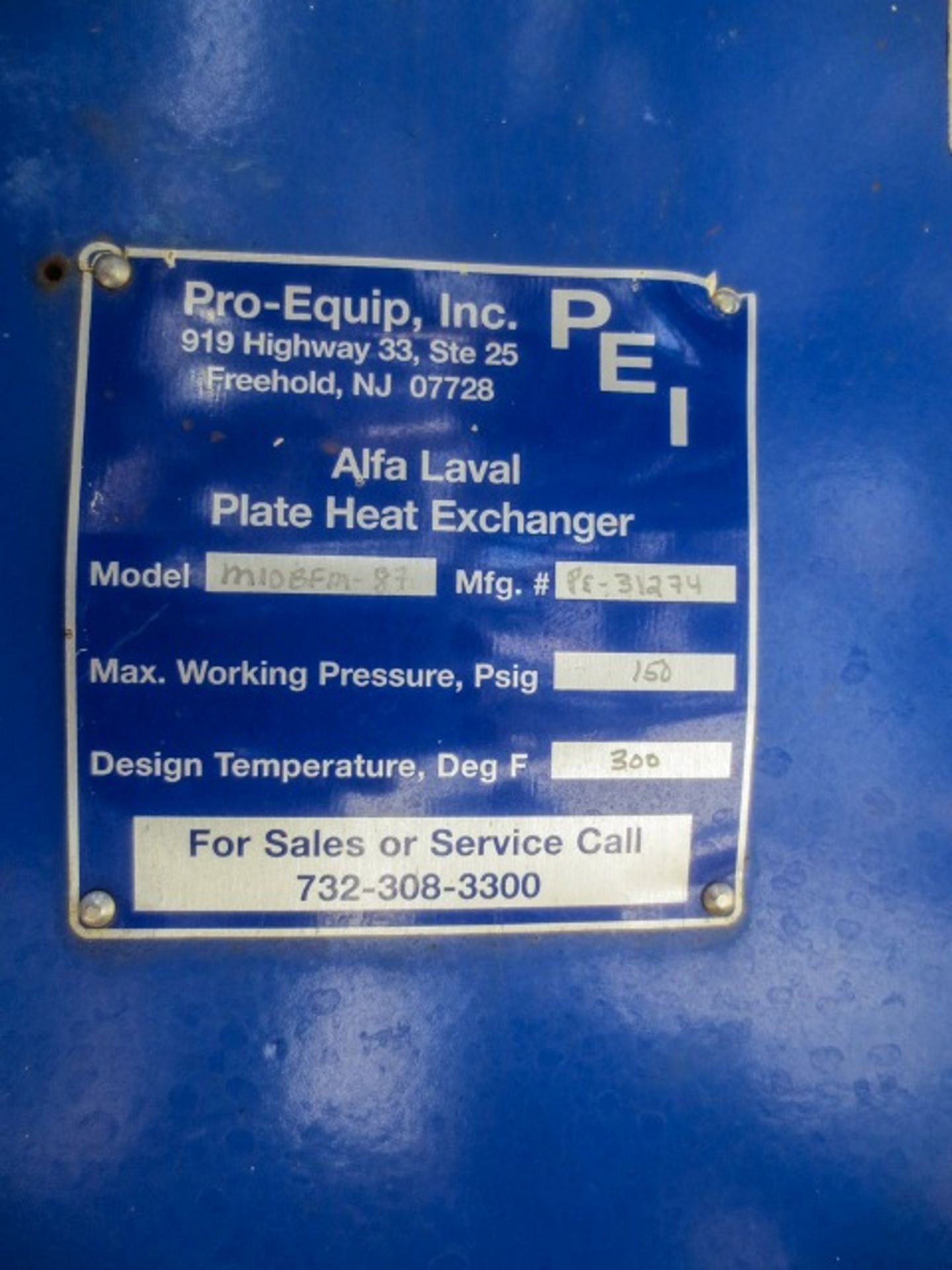 Alfa Laval plate heat exchanger Model MIDBFM-87. Ser # PE-31274. Rated at 150 psig at 300F. Used - Image 3 of 4