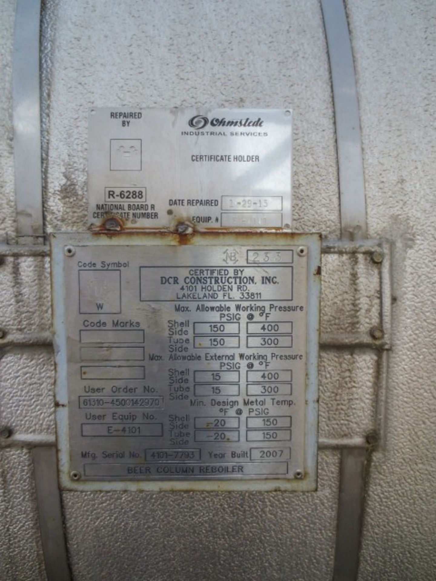 Reboiler, condensing heat exchanger horizontal shell & tube on saddles, mfg by DCR. Size approx - Image 4 of 6