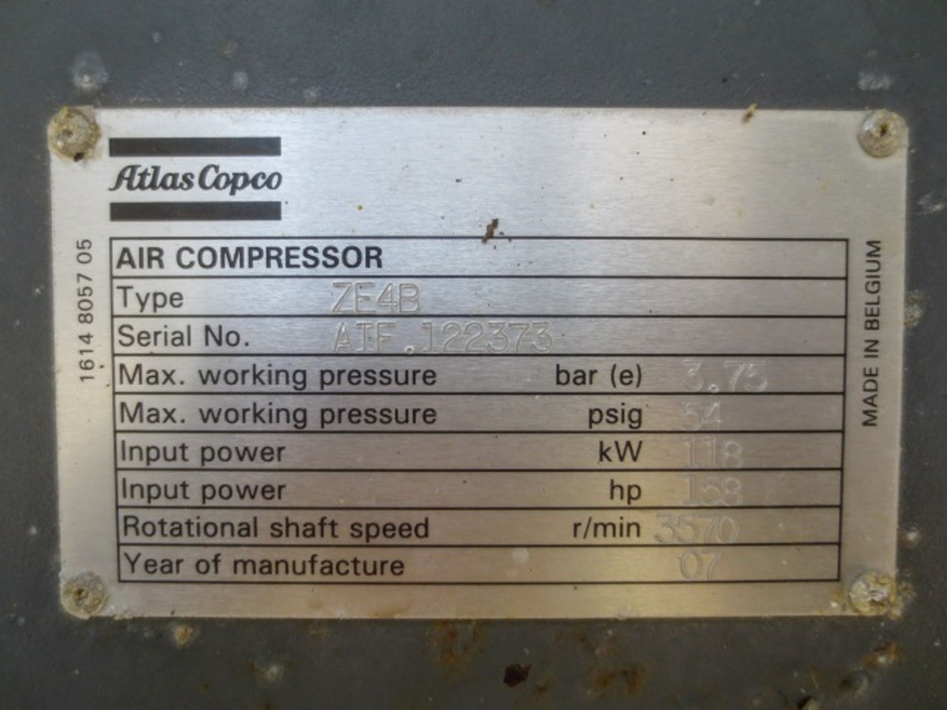 Atlas Copco rotary screw ZE4B. Oil free screw 800 cfm (will have to ver Rigging/Loading Fee: $1000 - Image 3 of 6