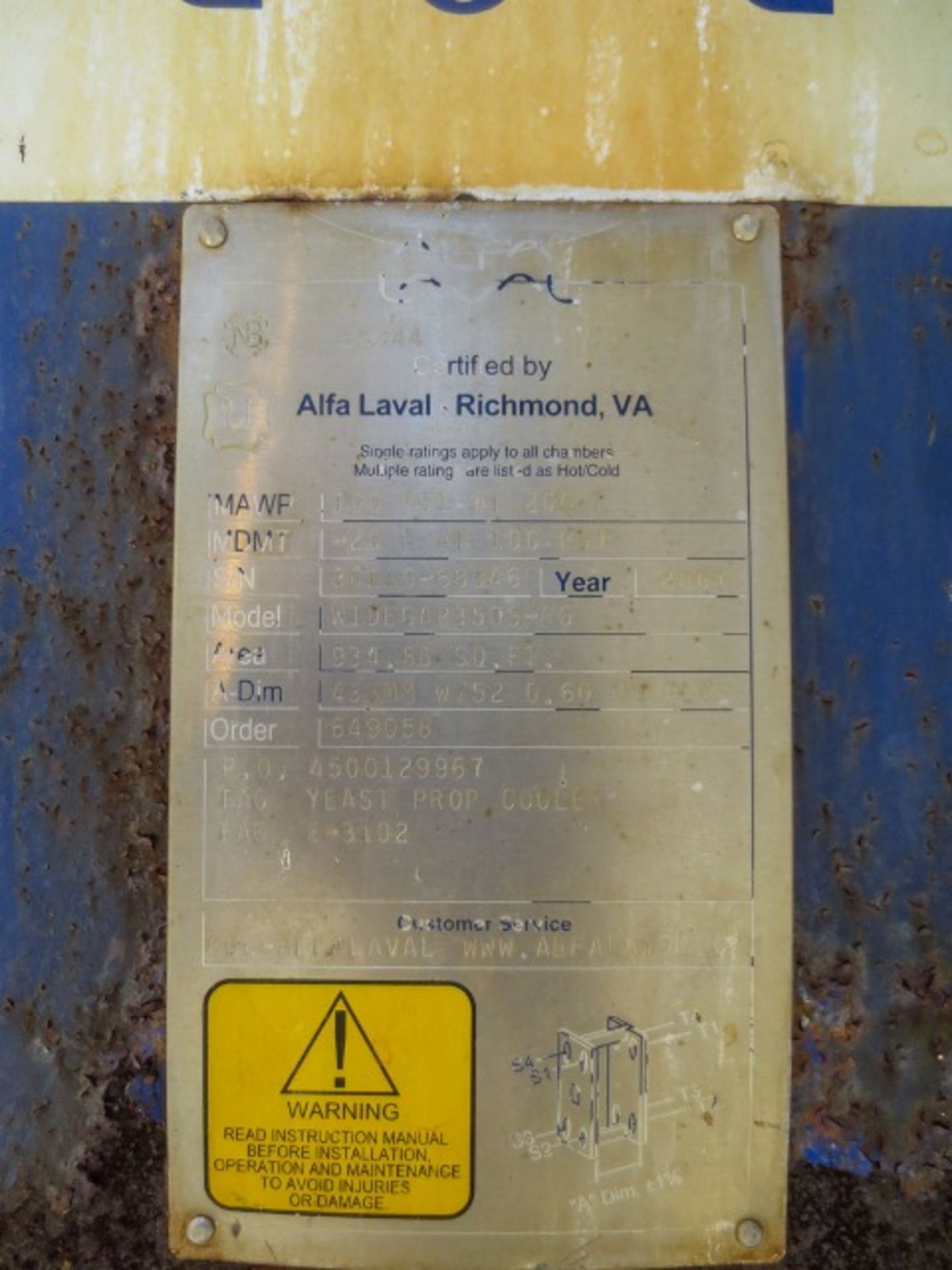 Alfa Laval Plate heat exchanger Model Widegap 350S-FG. Has 50 plates at Rigging/Loading Fee: $1000 - Image 6 of 7