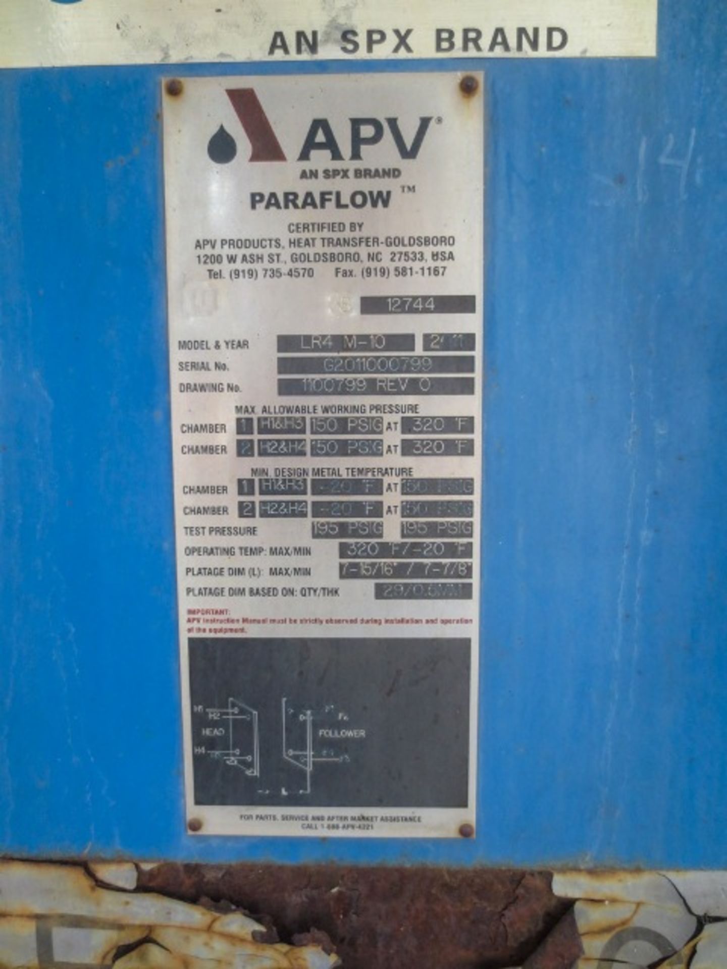 Heat exchanger plate APV Paraflow. ASME NB# 12744 MAWP 150 psig at -20 / Rigging/Loading Fee: $850 - Image 4 of 4