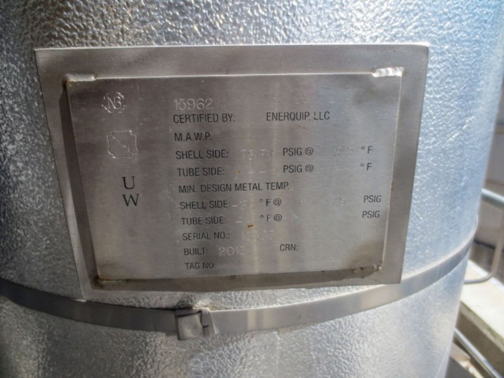 Vertical Tank heater. Enerquip SN 18303. ASME Nat'l Bd# 15963 MAWP . Used as Polisher feed tank - Image 3 of 5