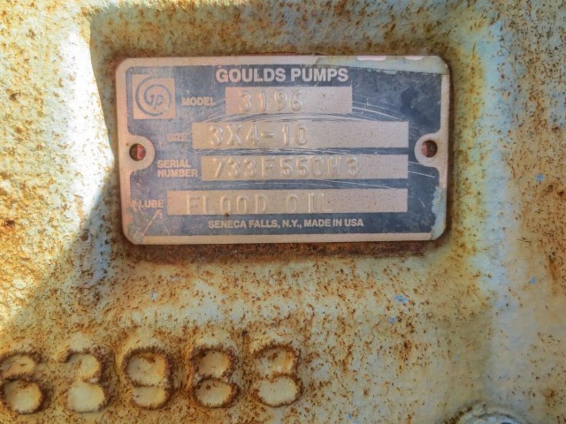 Goulds centrifugal pump, model 3196. Size 3X4-10 with 8.25" impeller Rigging/Loading Fee: $850 - Image 5 of 8