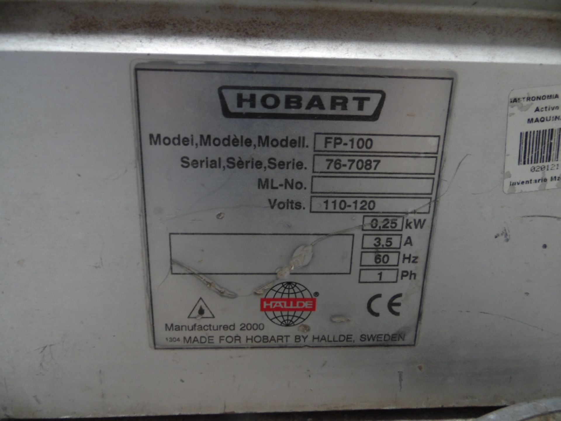 Procesador de alimentos marca HOBART, modelo fp-100, 110-120 volts. (HOBART food processor, model - Image 3 of 3