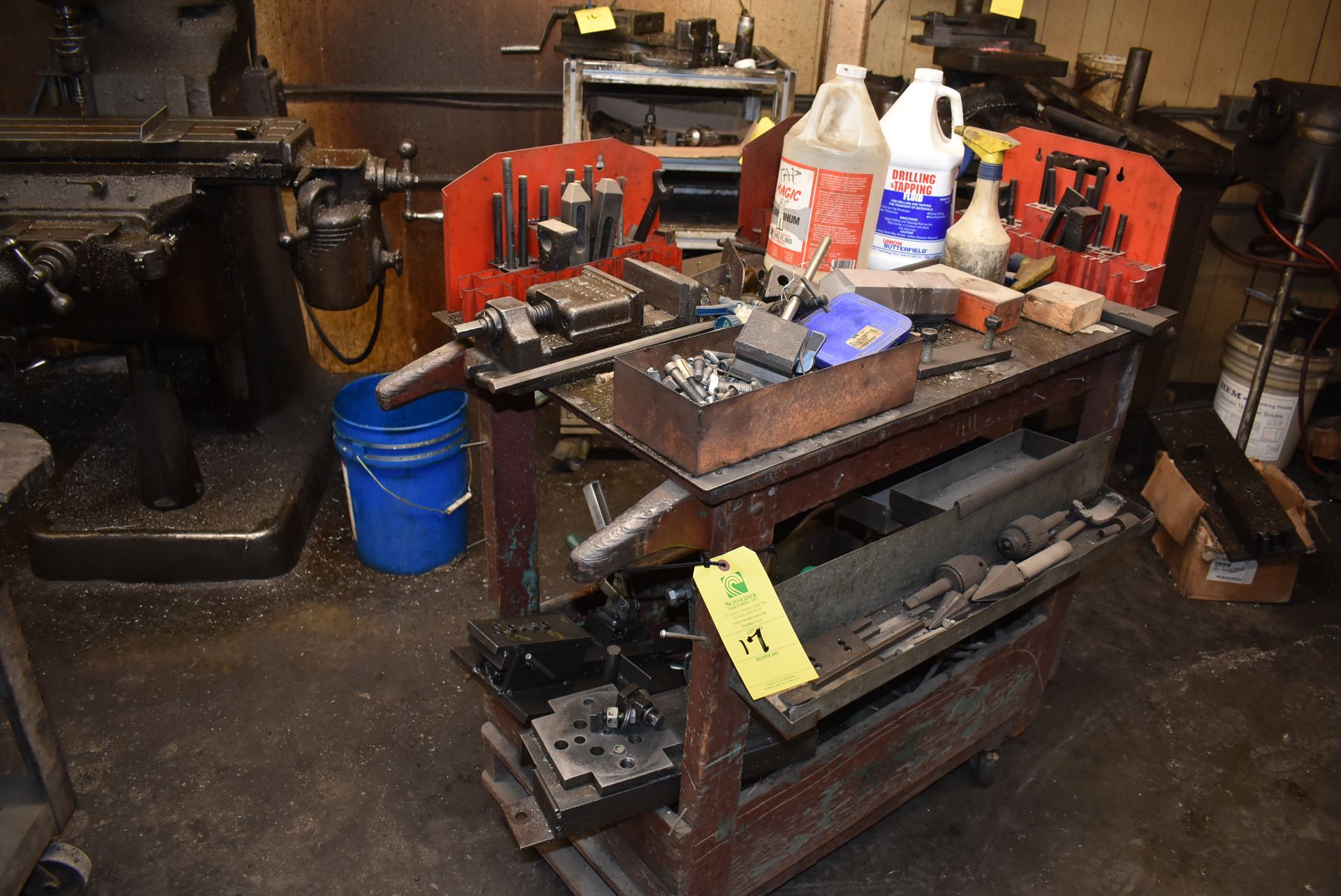 Shop Cart w/Contents - Machine Vise, Hold Downs, Assorted Tools