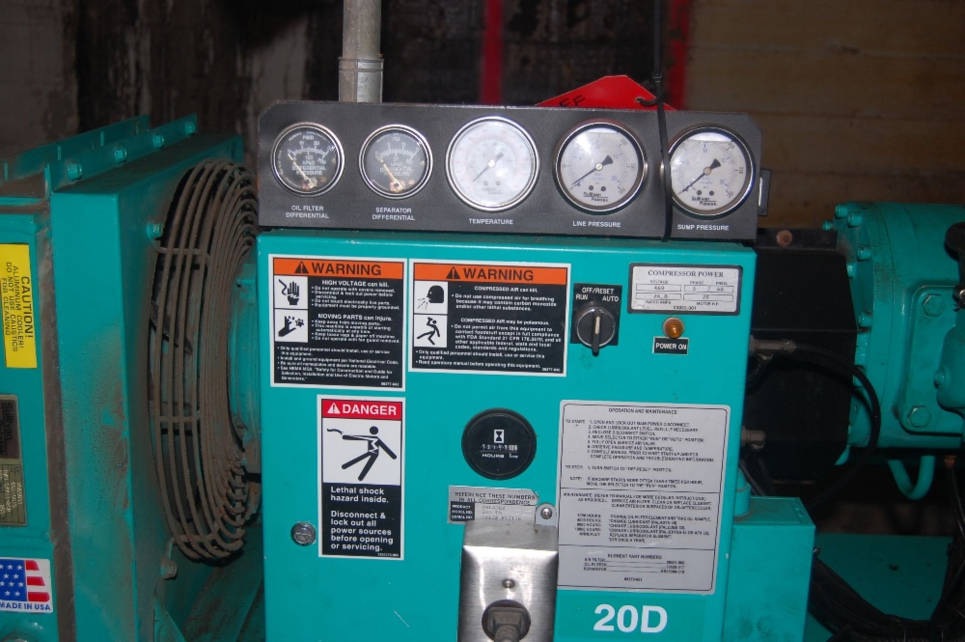 Sullair screw compressor 2005 model 20D-TM unit # F13178 75-80CFM @100 PSI food grade 20 Hp *** - Image 9 of 11