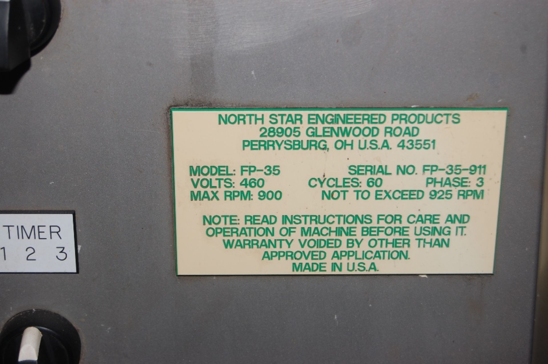 North star spinner 2008 FP 35 480 V 3 phase S# fp-35-911 ***LOADING FEE OF: $ 100 will be added to - Image 3 of 14