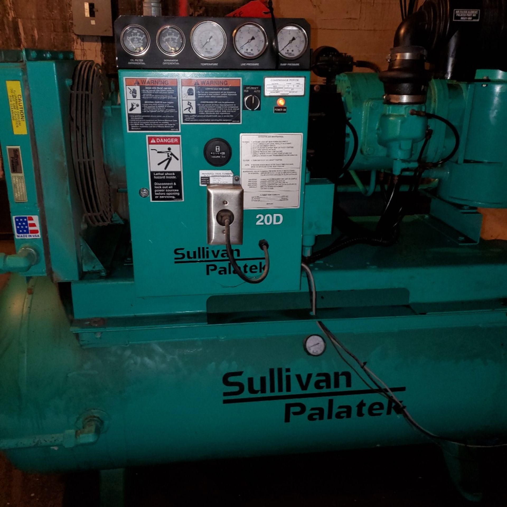 Sullair screw compressor 2005 model 20D-TM unit # F13178 75-80CFM @100 PSI food grade 20 Hp *** - Image 5 of 11