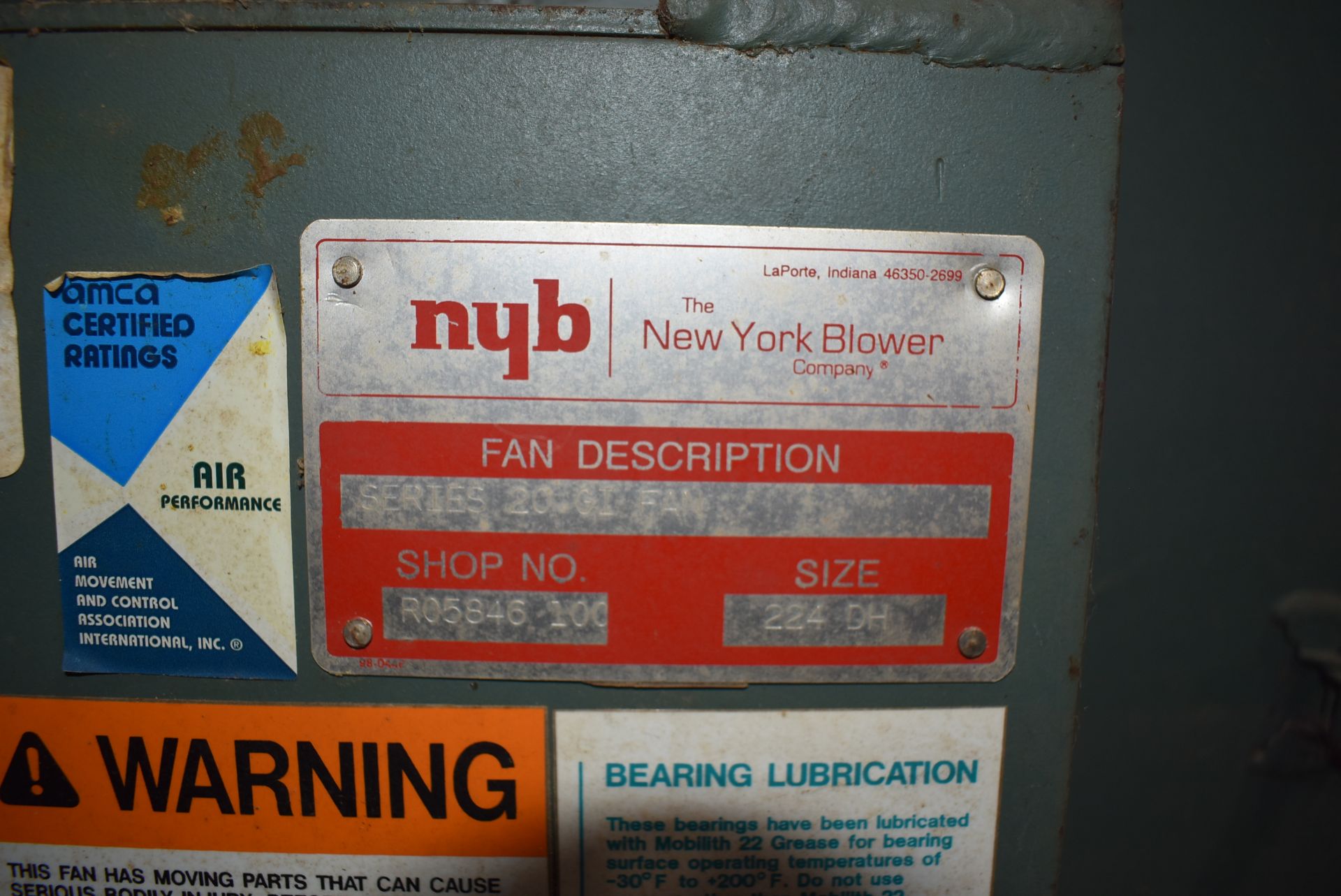 New York Blower, Series 20GI Fan, Size 224-DH, Does Not Include Motor. RIGGING/LOADING FEE $30 - Image 2 of 4