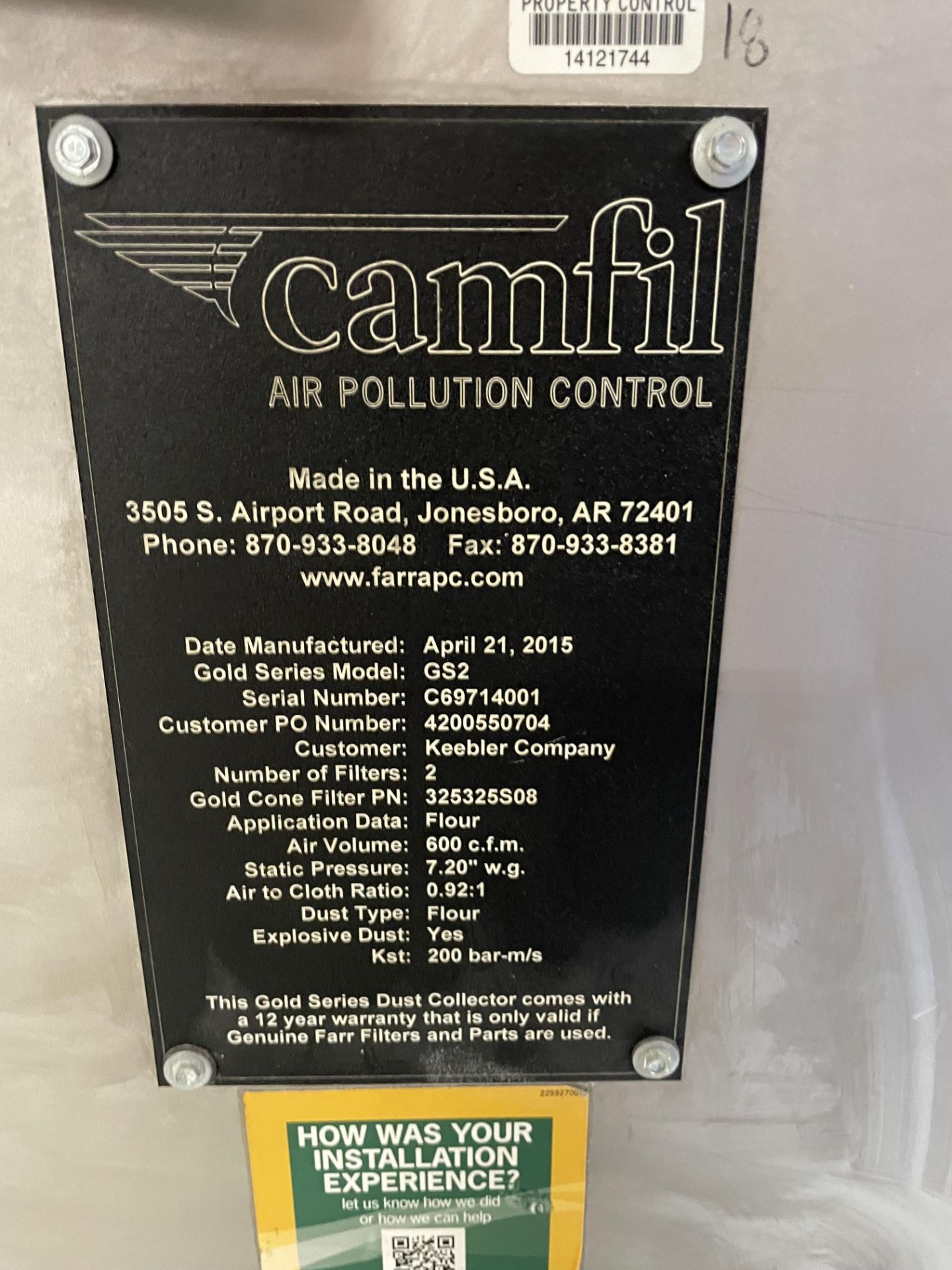 Camfil Dust Collector Gold Series Model G2 S/N C69714001, Loading Fee: $2000 - Image 2 of 4