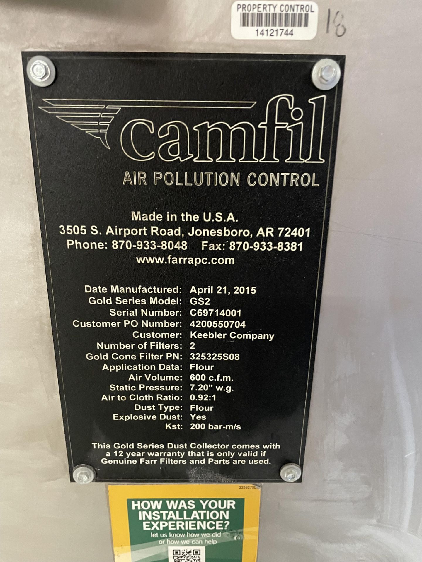 Camfil Dust Collector Gold Series Model G2 S/N C69714001, Loading Fee: $2000 - Image 3 of 4