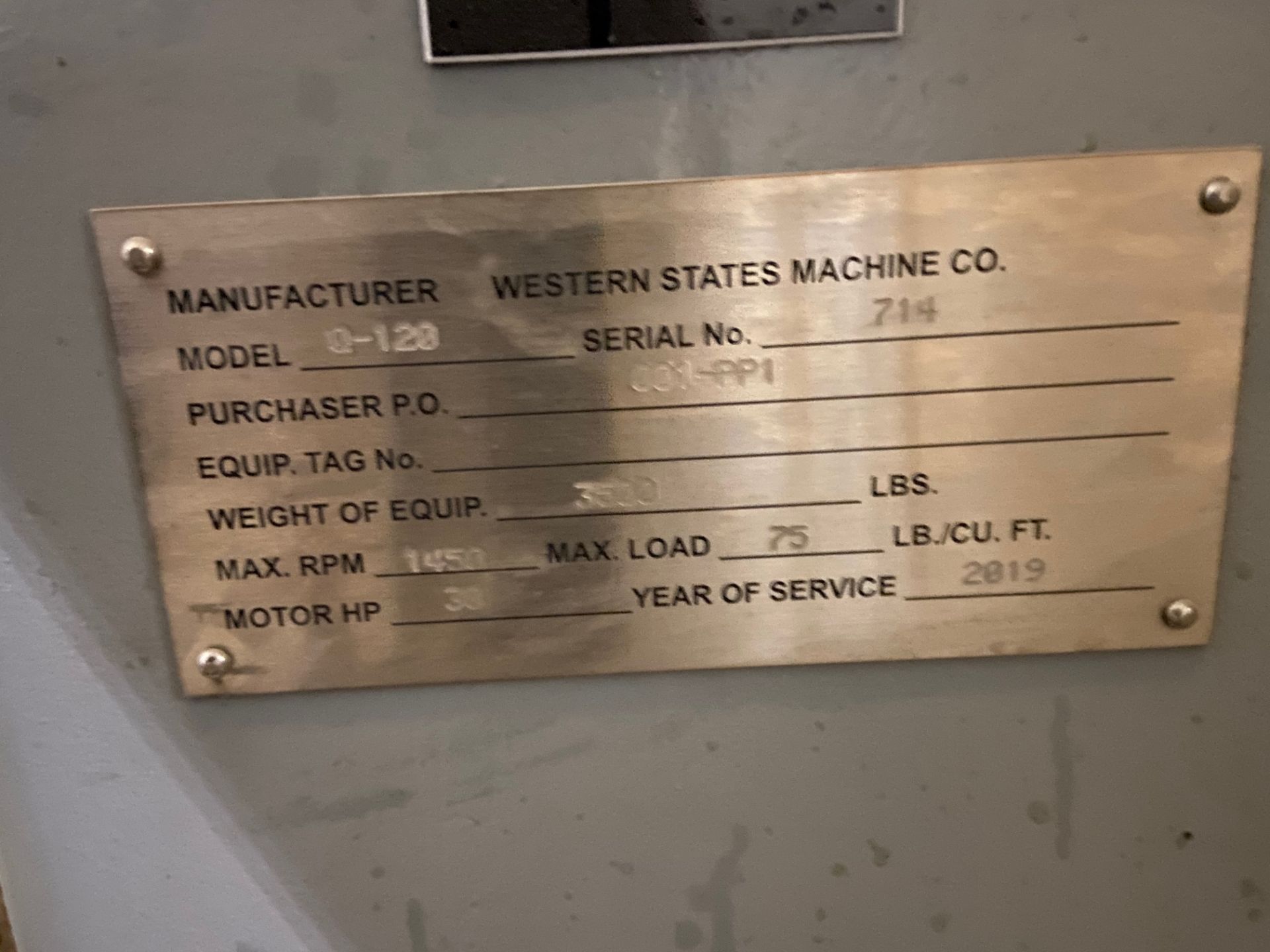 NEW Western States Machine Co. Centrifuge w/ PLC and Gate Valve, Model# Q-120, Serial# 714, 30 HP, - Image 2 of 15