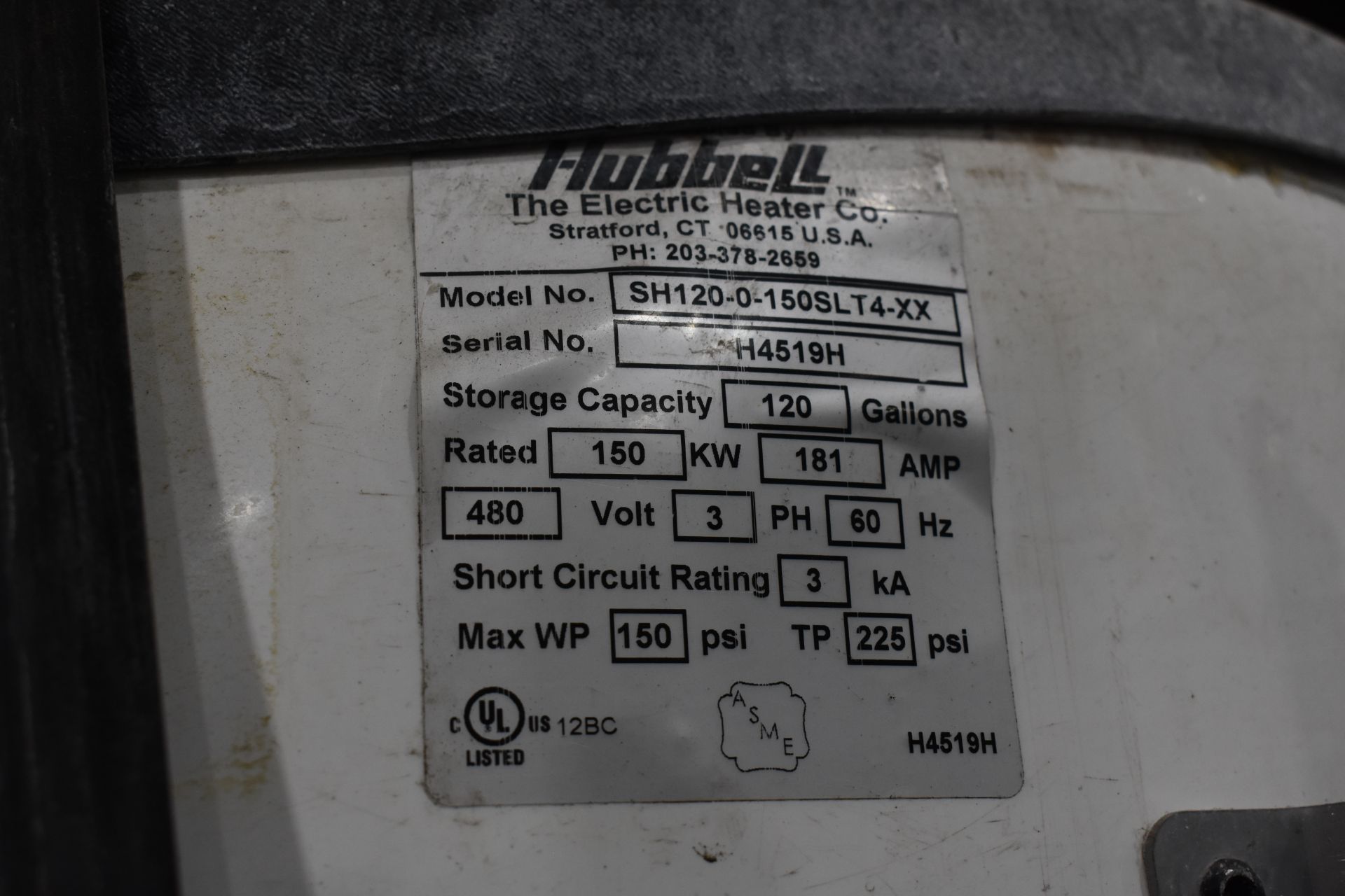 Hubbell Model #SH120 Electric Water Heater - Image 2 of 3