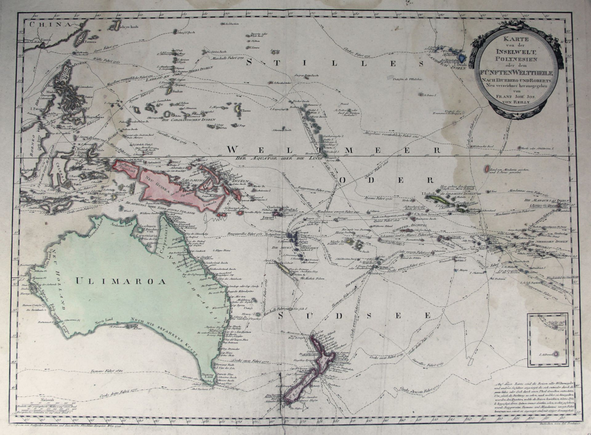 Polynesien. - "Karte von der Inselwelt, Polynesien oder dem fünften Welttheile. Nach Djurberg und R