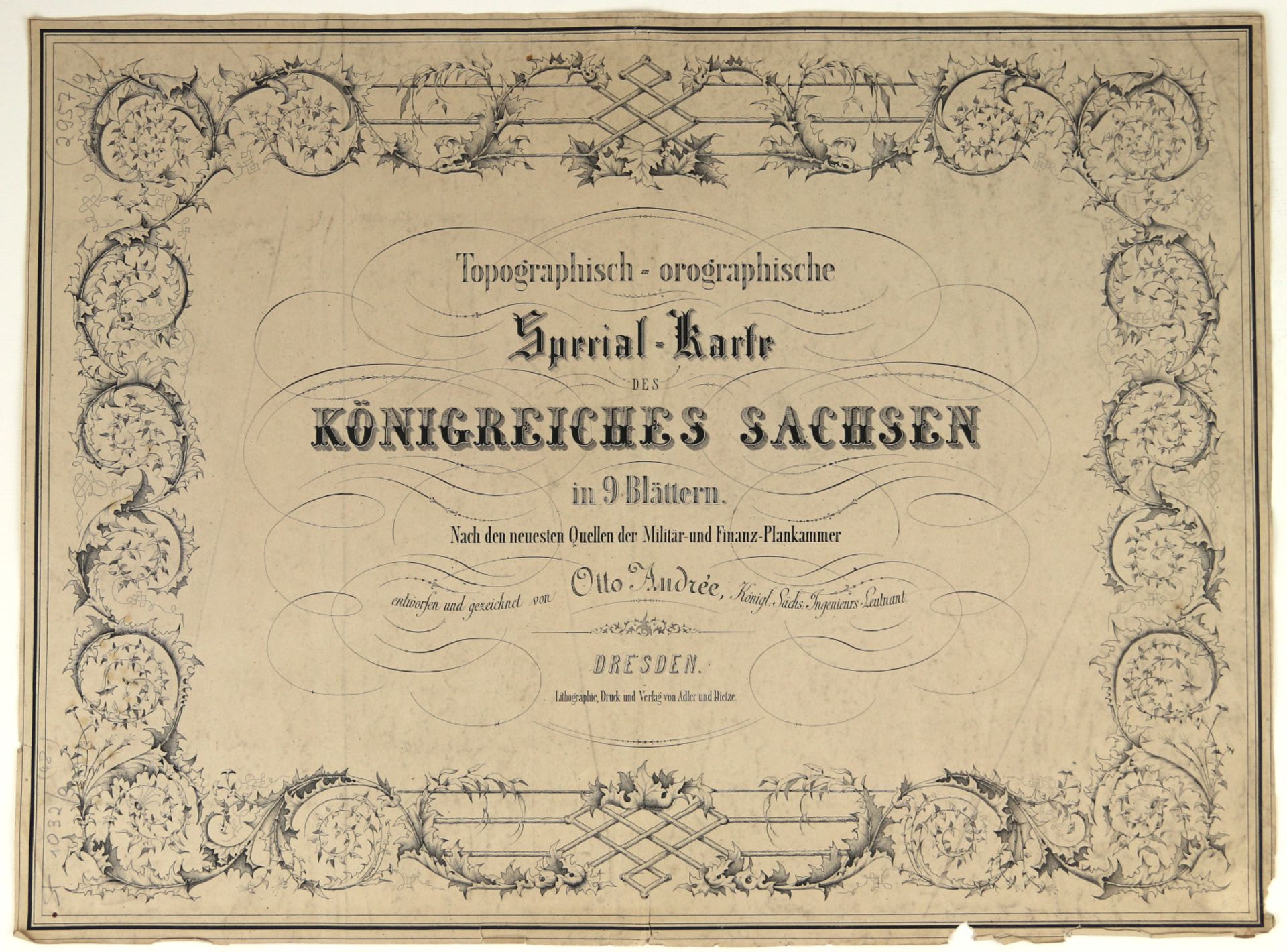  Andrée, Otto: Topographisch-orographische Special-Karte des Königreiches Sachsen in 9 Blättern.