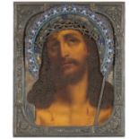 Dornengekrönter Christus mit emaillierter Silberbasma