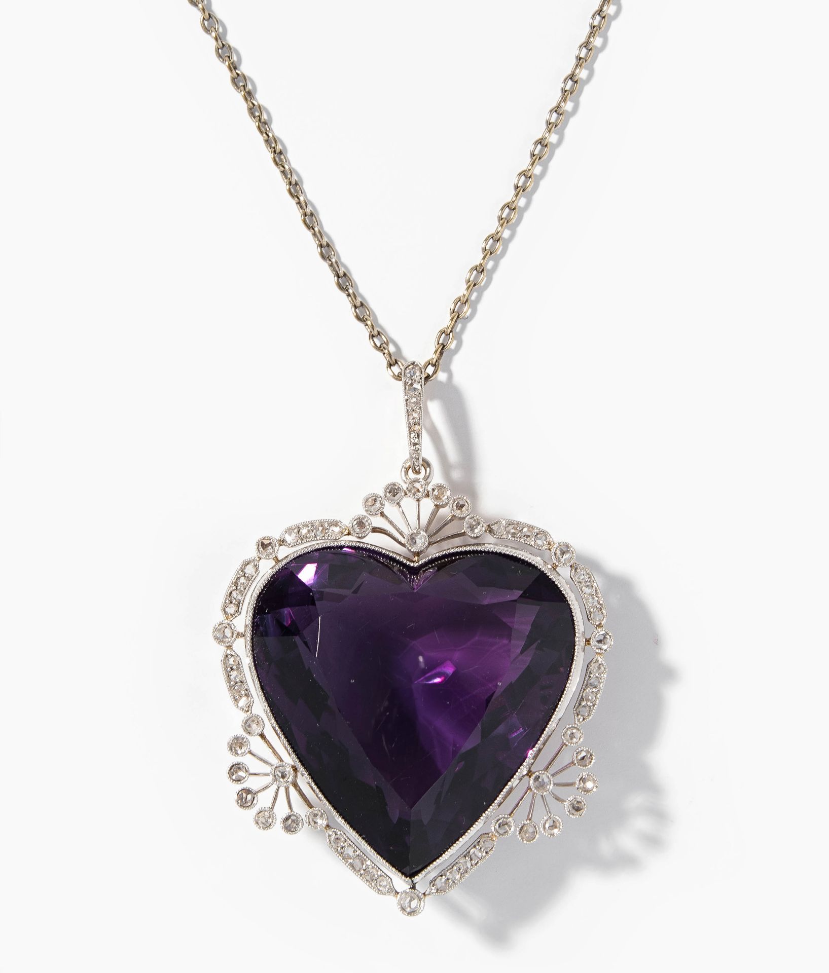 Amethyst-Diamant-Herz-Anhänger mit Kette