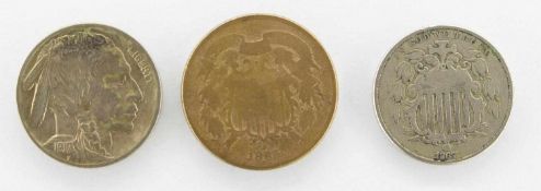 KonvolutUSA, 2 Cent 1865, 2 x 5 Cent 1867 u. 1917