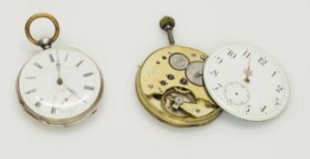 Lot2 Uhren, Taschenuhrenwerk (funktionstüchtig) u. Taschenuhr mit Schlüsselaufzugswe