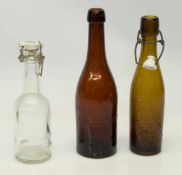 3 BrauereiflaschenBügelverschlußflasche „Echo“ Aahrhus/ Dänemark, „Bergschlos