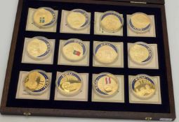 12 x 10 DollarLiberia 2001, Farb Ecu`s der Euroländer, vergoldet, PP, im Sammelkasten