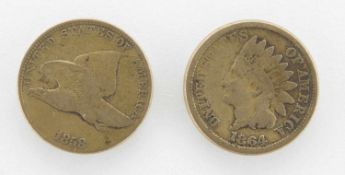 2 x 1 CentUSA 1858 u. 1864, Kupfer, selten