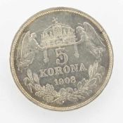 5 KronenÖsterreich/ Ungarn 1908, Franz Joseph, Silber, vzgl.