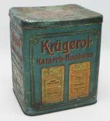 Blechdose„Krügerol - Katarrh - Bonbons“, um ca. 1912, Deckel leicht gedellt, 27,5