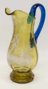 Biedermeier Wasserkrug19. Jh., gelbe u. blaue Glasmasse mit Abriss, Email - Schneemale