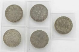 Lot SilbermünzenDeutsches Reich 1876 A/ C/ F/ G/ J, kleiner Adler, s-ss