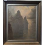 A 19th Century Oil On Canvas of a mountainous sea scape by J.H.C Miller.1884-1903.Signed LL.