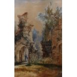 A 19th Century Watercolour of Oakhampton castle ruins, Devon. Signed indistinctly LR, Possibly