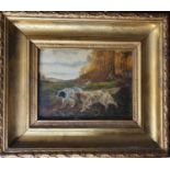 An Early 20th Century Oil On Canvas of two hunting dogs. Signed indistinct LR and dated 1904 along