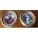 A pair of Coloured Prints in oval gilt Frames along with a Watercolour.
