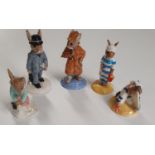 Five Royal Doulton Bunnykins Figures. Sailor, Mother Detective, Girl Skater and Businessman.