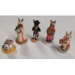 Five Royal Doulton Bunnykins Figures. Father, Summer Lapland, School Master, Sands of Time along