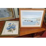 A really nice Watercolour of an estuary scene along with a mixed media still life. Largest 29 x 22