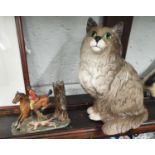 A lead style Figural Hunting Group along with a Beswick Cat.