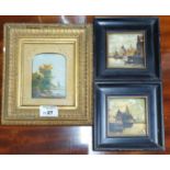 A 19th Century miniature Oil on Panel in a good gilt frame along with two others. Larger frame 17.