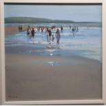 John Morris Oil On Board 'summer Ballybunion Beach'.45 x 45 cms.