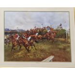 A very large well framed Coloured Print after Michael Lyne of The Grand National. 75.5 x 58 cms