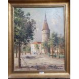 A good early 20th Century Oil on Board of a Church in a village square. Probably Continental.