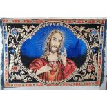 A large Tapestry of Jesus and The Sacred Heart, along with a brass Candle stick etc. W 183 X 122.