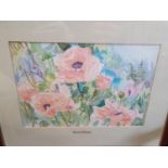 Two Watercolours of Flowers by W Clark along with a watercolour street scene. Signed S Bowery '