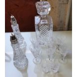 A Crystal Decanter , 6 Sherry glasses and two others along with Galway Crystal Salt and Pepper