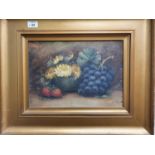 A pair of 19th Century Oil on Board Still Life of Fruit. 35 x 25 cms approx. Signed indistinctly LR.