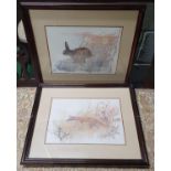 A pair of Coloured Prints of Wild Animals. Signed LL. 27.5 x 19.5 cms approx.