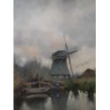 An early 20th Century Watercolour of a Windmill. Signed LL JG Shielers. 51 x 86.5 cms approx.