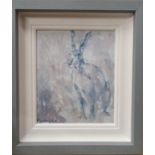 Con Campbell. Born 1949. Oil on Board. 'Hare 2'. Framed size 45 x 40 cms approx.